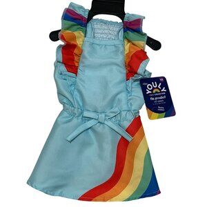 Youly‎ Pride Collection XS Pet Dress Light Blue Rainbow Design Bow Tie Accent